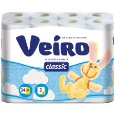 Бумага туалетная Veiro "Classic" 2-слойная, 24шт., тиснение, белая
