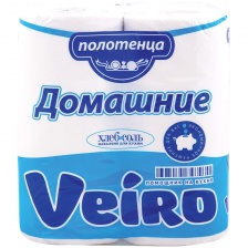 Полотенца бумажные в рулонах Veiro "Домашние", 2-слойные, 12,5м/рул, тиснение, белые, 2шт.