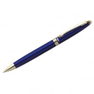 Ручка шариковая Berlingo "Silver Luxe" синяя, 0,7мм, корпус синий/золото, поворот., пласт. футляр