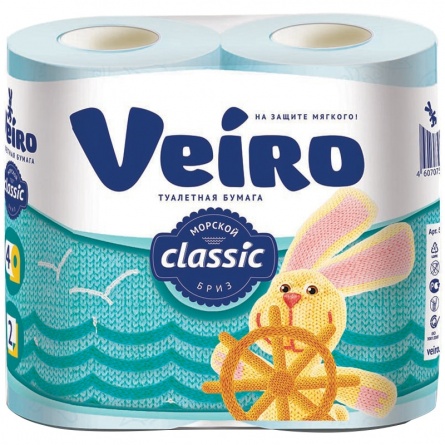 Бумага туалетная Veiro "Classic" 2-слойная, 4шт., ароматизир., тиснение, голубая фото 1