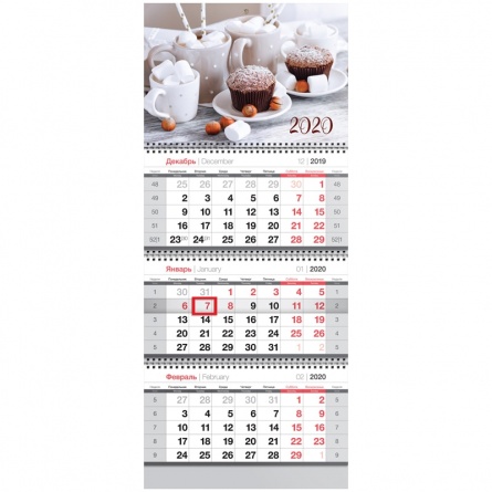 Календарь квартальный 3 бл. на 3 гр. OfficeSpace "Coffee marshmallow", с бегунком, 2020г. фото 1