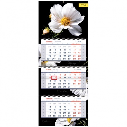 Календарь квартальный 3 бл. на 3 гр. OfficeSpace Premium "Белый цветок", с бегунком, 2020 фото 1